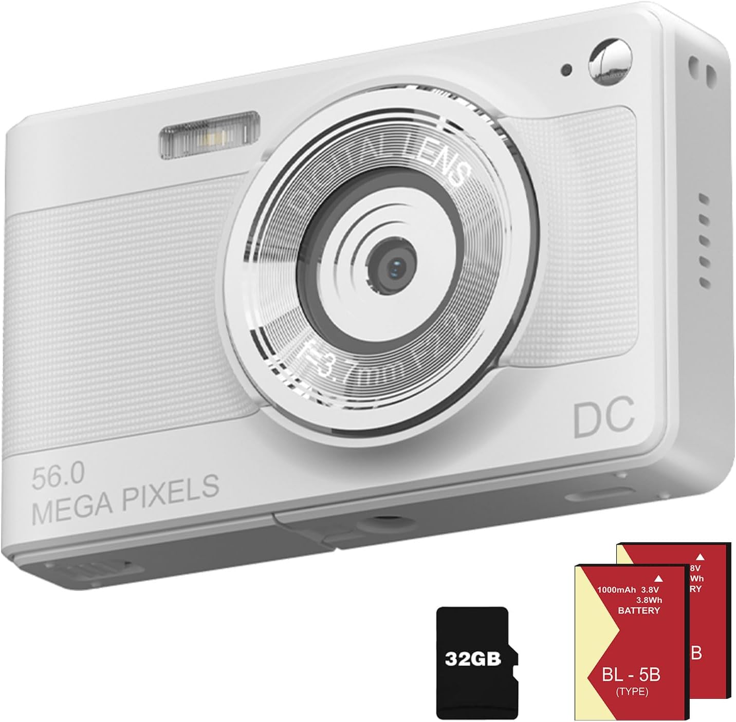 digital camera 1080p fhd compact camera 56mp camera simple vlogging camera with 32g tf card 2 batteries portable digital camera for kids teen students seniors beginners white