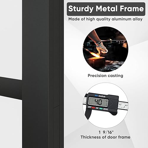 Miniatura 4 de BARNSMITH Puerta de granero de vidrio doble de 72 x 84 pulgadas con kit de accesorios montados en la parte superior de 13 pies, puerta corredera de