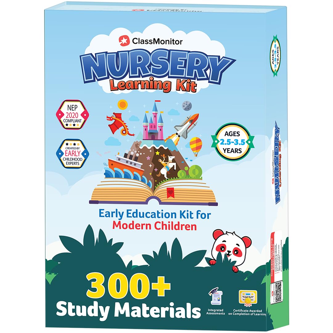 - ClassMonitor Nursery Learning Kit for Kids 2 3 4 Years | 300+ Worksheets, Flashcards & Activities | Preschool Math & Literacy Skills | ABCD, Numbers, Rhymes, Shapes, Colors | Educational Gift for Kids