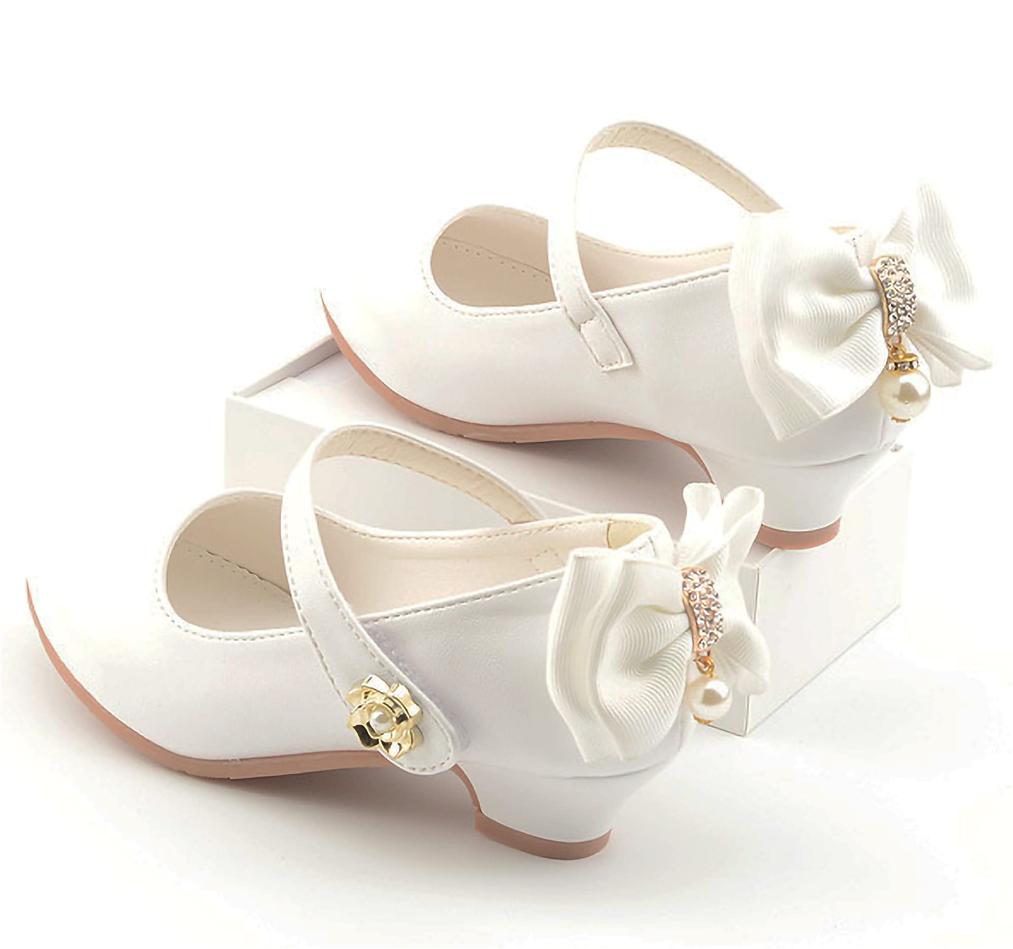 Sandales à Talon Haut Polyuréthane Souple Princesse Noeud Cristal Perle Scratch Chaussures Couleur Unie Tenue de Soirée, Blanc, 35