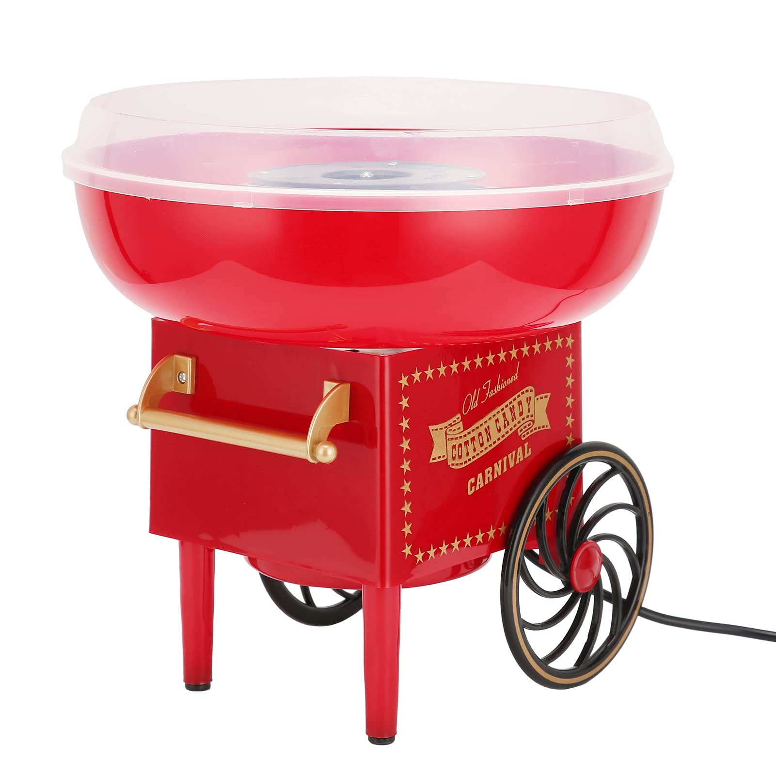 Premium Cotton Candy Machine, Electric Candy Floss Maker Vintage Cart Shape Countertop Cotton Candy Maker Children's Day One‑Button Operation, Dishwasher Safe - Red(EU 220V)-image-45