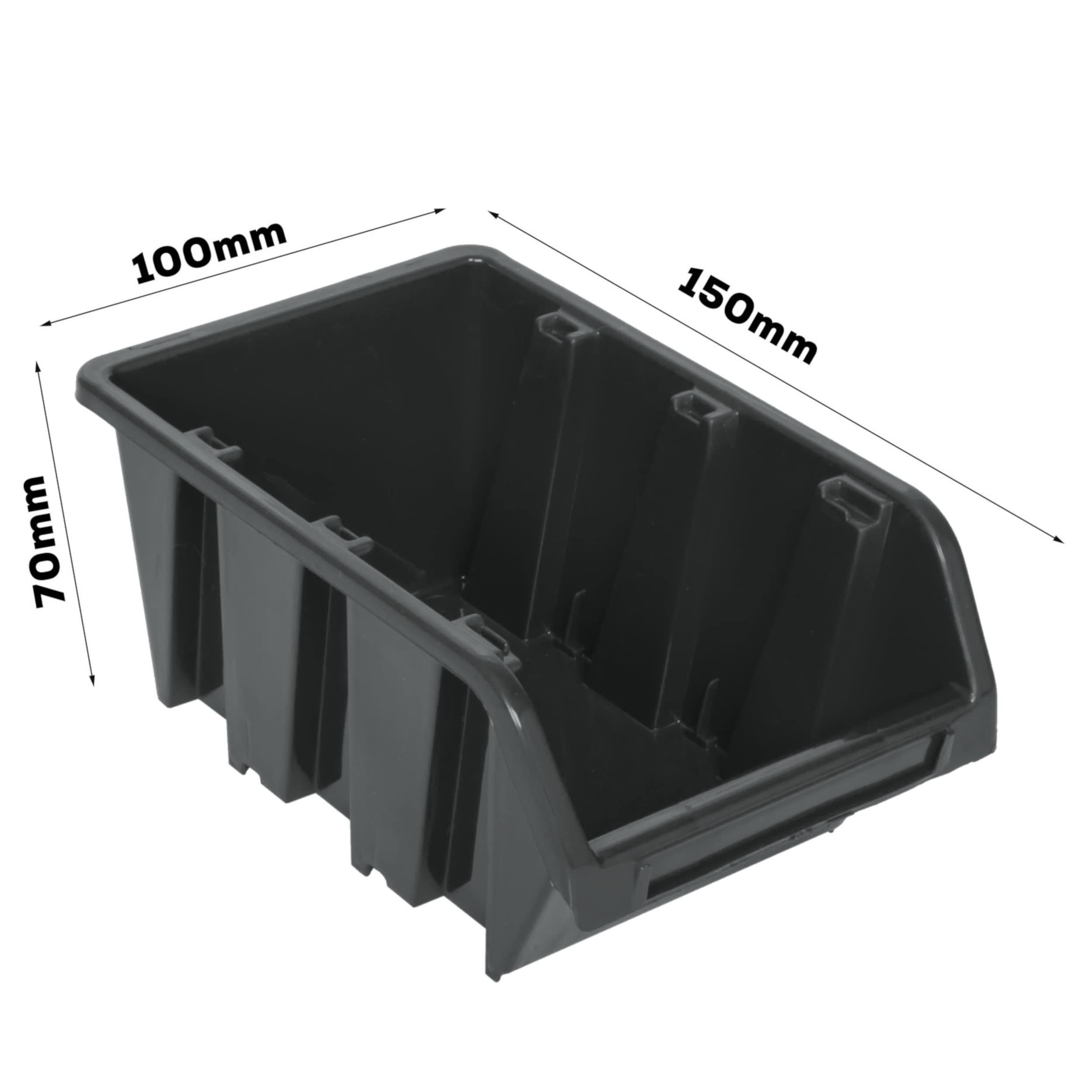 Panel de herramientas de metal 156 x 72 cm, sistema de almacenamiento con portaherramientas, ganchos para herramientas y 8 cajas apilables de 100 x 150 x 70 mm, color: negro, tablero perforado,
