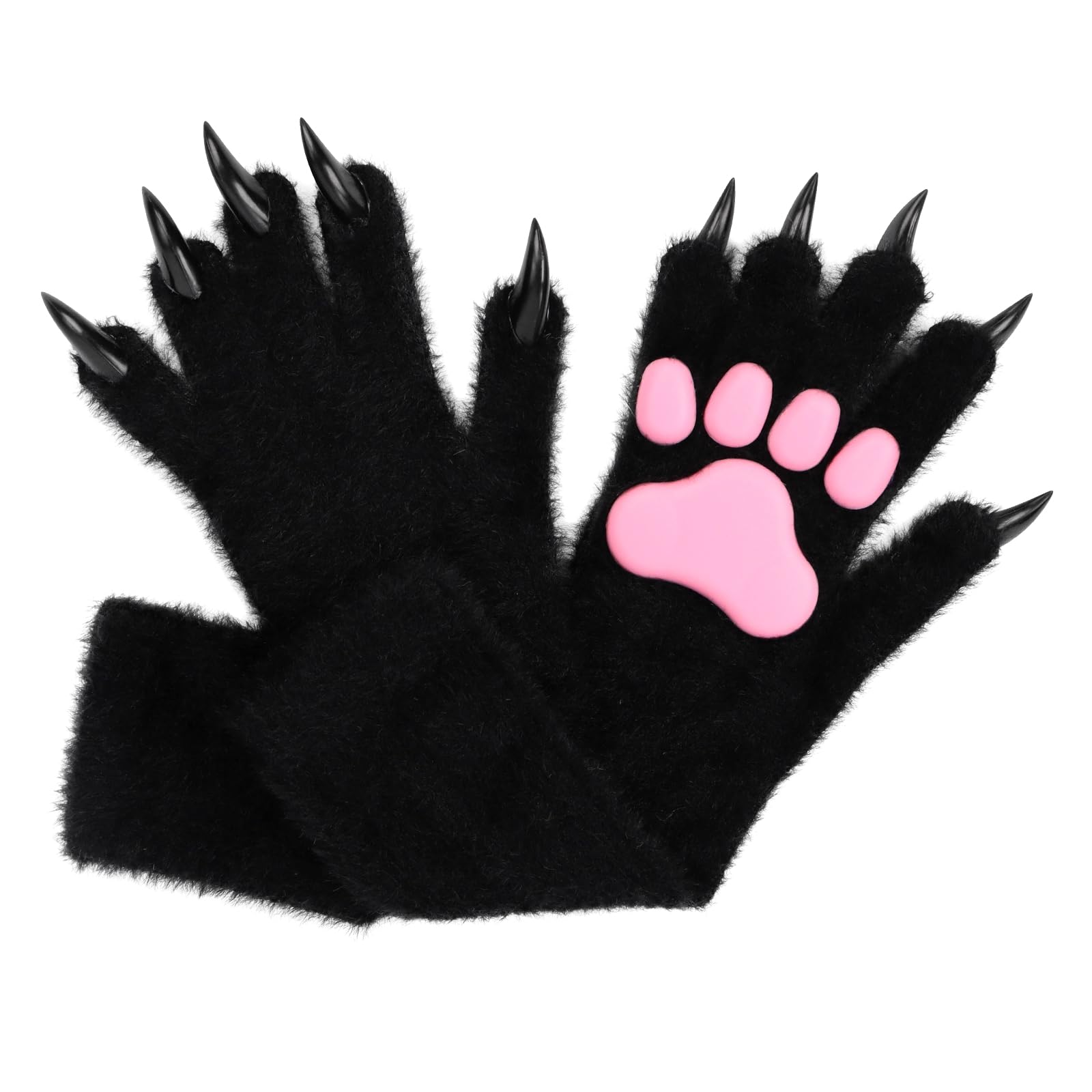 COSYEARS Animal Paw Gloves with Cat Bear Fox Wolf Dog Claws Pads for Halloween Party Cosplay: Black