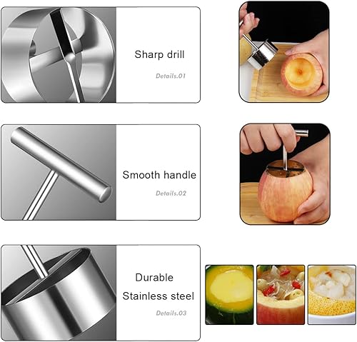 Miniatura 4 de Descorazonador de verduras y frutas, taladro para verduras y frutas, herramienta de cocina, 2 tamaños para descorazonar y ahuecar calabacín,