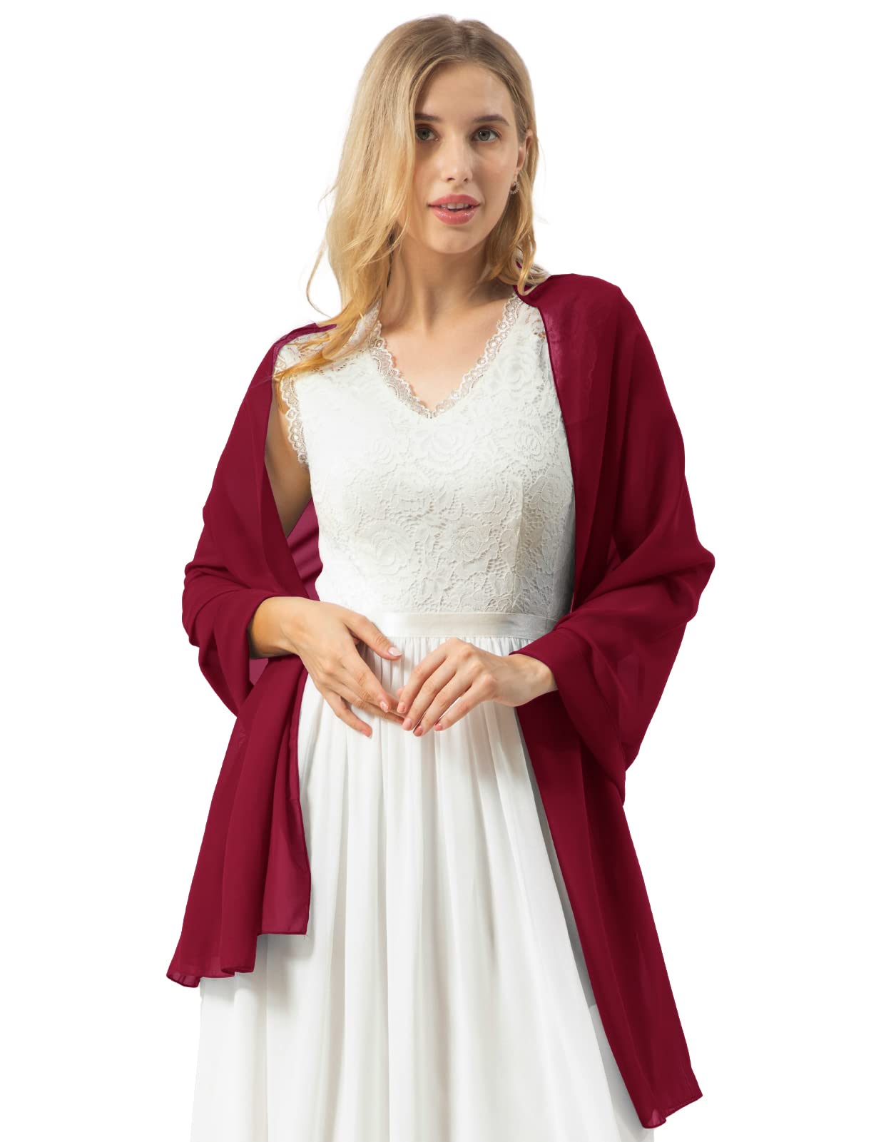 Bridesmay Szale i Otulacze do Sukni Wieczorowych, Szyfonowy Szal Ślubny dla Kobiet Dark Red L