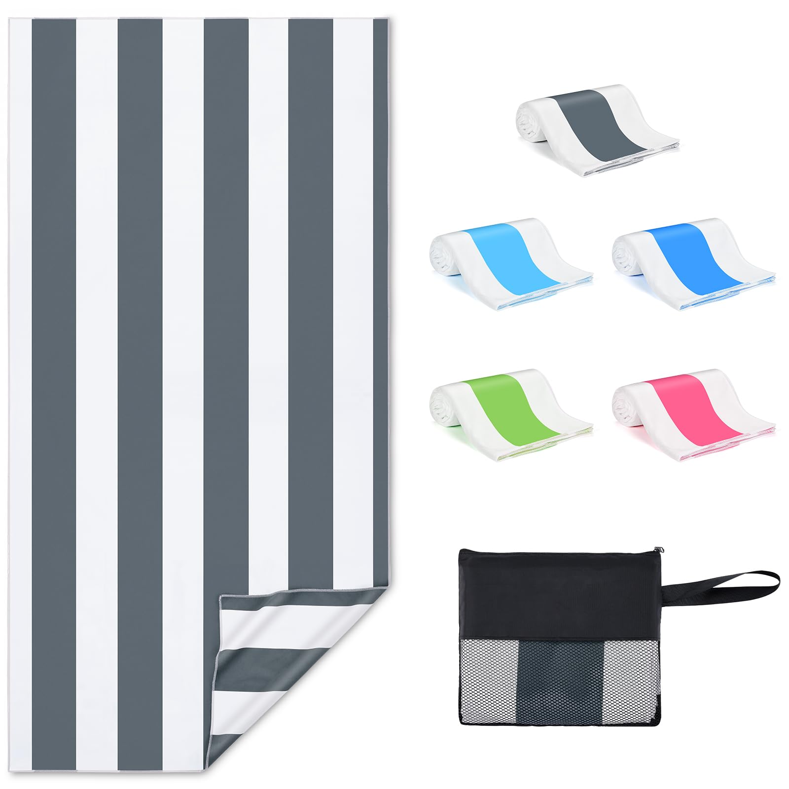 Zusentee Toalla de Playa Grande, Toalla de Playa de Microfibra 160x80 cm Resistente a la Arena Toalla de Playa Suave y Ligera de Secado rápido, Toalla de Playa para Playa Yoga Natación, Gris