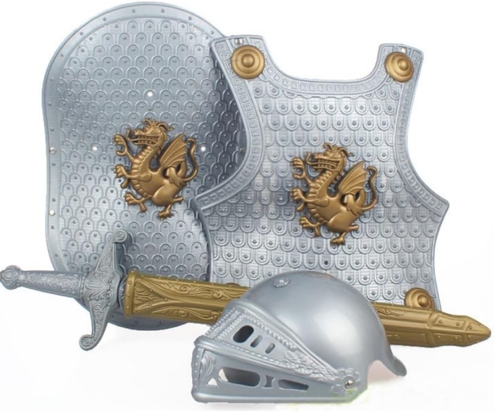 Fun Express Knight Costume Kids Boys - Complete Medieval Armor Play Set with Helmet Chest Piece Shield & Toy Sword | Plastic Knight Accessories for Halloween Dress-Up & Role-Playing Ages 3-12 VBS 2026
