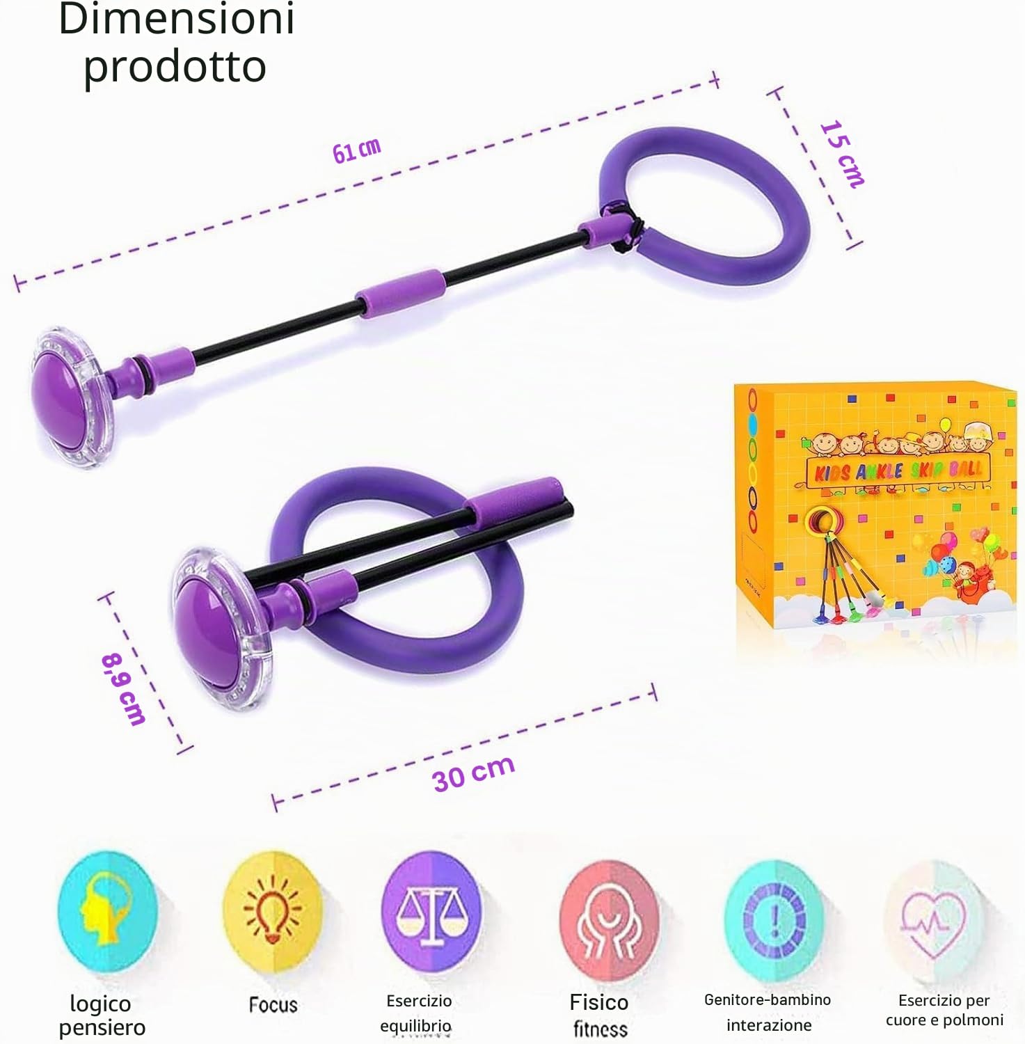 Q-WOOFF Jumping Ball and Skipping Rope, giocattolo all'aperto per bambini dai 5 ai 12 anni, regalo per ragazze dai 5 ai 12 anni, regalo per ragazzi, esercizio fisico, giochi di salto