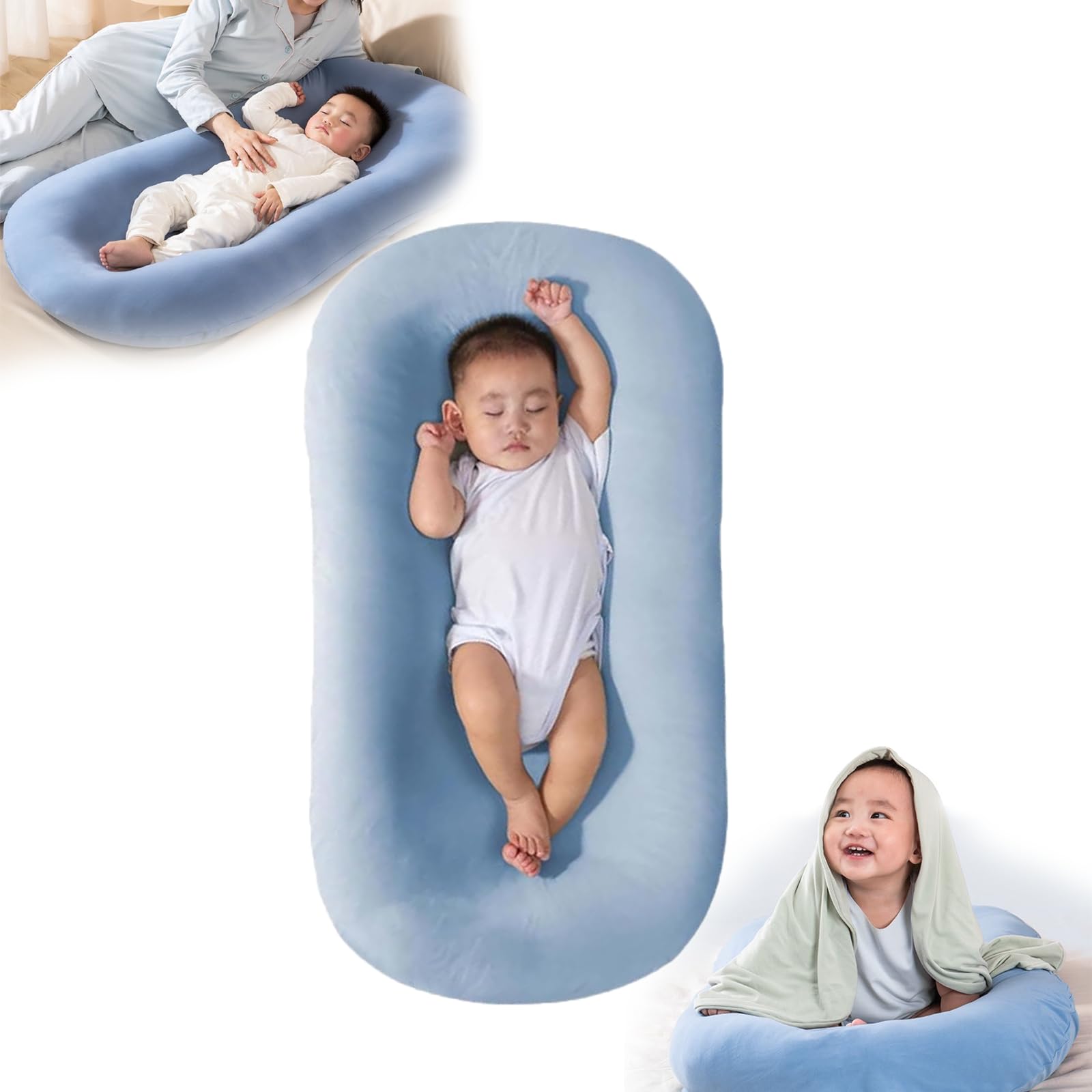 Baby Lounger for Baby, Soft and Breathable Bionic Design Baby Nest Sleeper Baby Lounger Pillow for 0-24 Months (Blue)