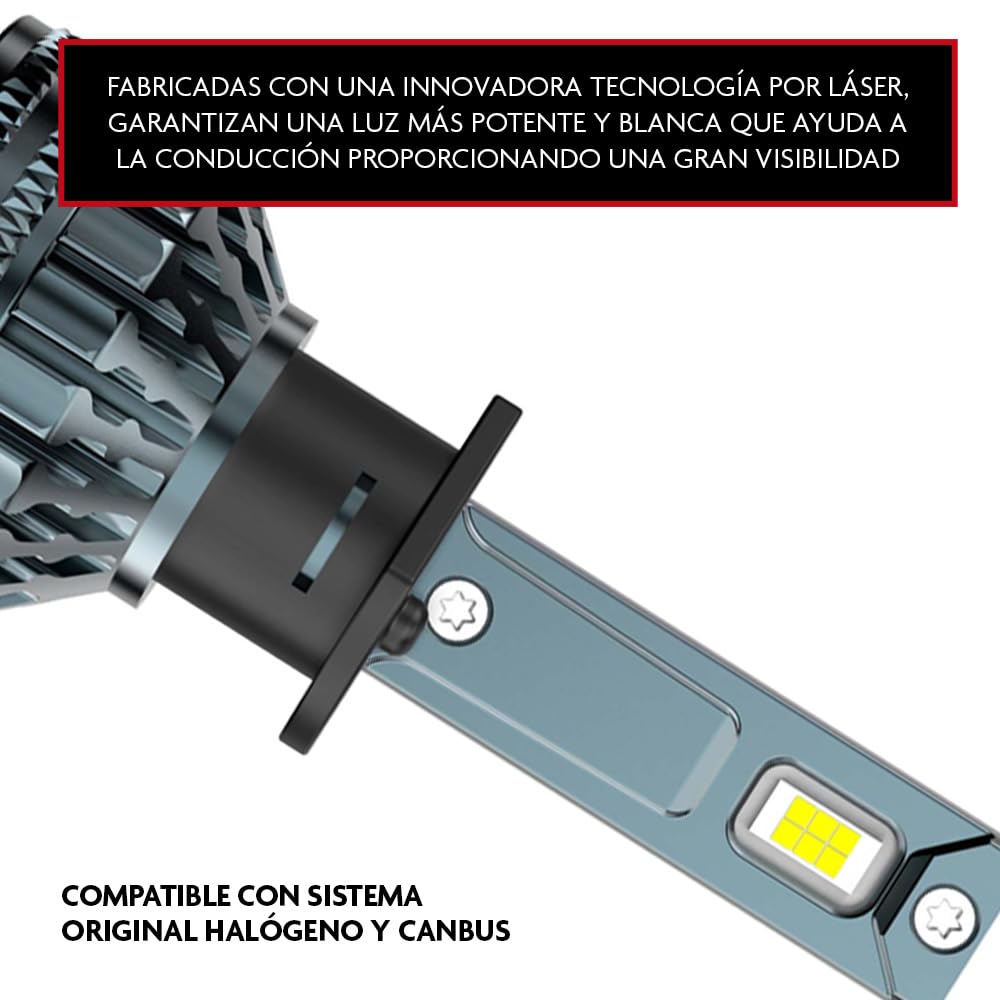 KRAWEHL - 2 Bombillas H1 LED, Luz Blanca, 12V-24V, Iluminación 360º, 4.400 Lumens, Compatible con Sistema Original Halógeno y Canbus, Bombilla para Coche, Camión o Moto, Luces de Cruce y Carretera