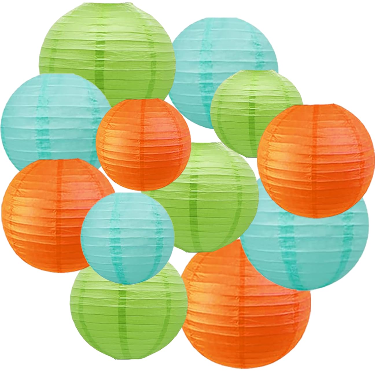 12pcs Fruit Green Orange and Pastel Blue Lanterns,Hanging Paper Lanterns for Dinosaur Birthday Party Decoration