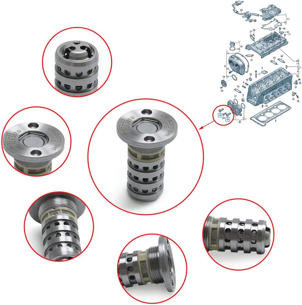 Engine Camshaft Control Valve M20/Variable Valve Timing (VVT) Oil Control Valves 06L109257D 06J109257M 06L109257L Replacement for Audi VW Golf Passat Polo Touran Tiguan Skoda Seat EA888 1.8/2.0T