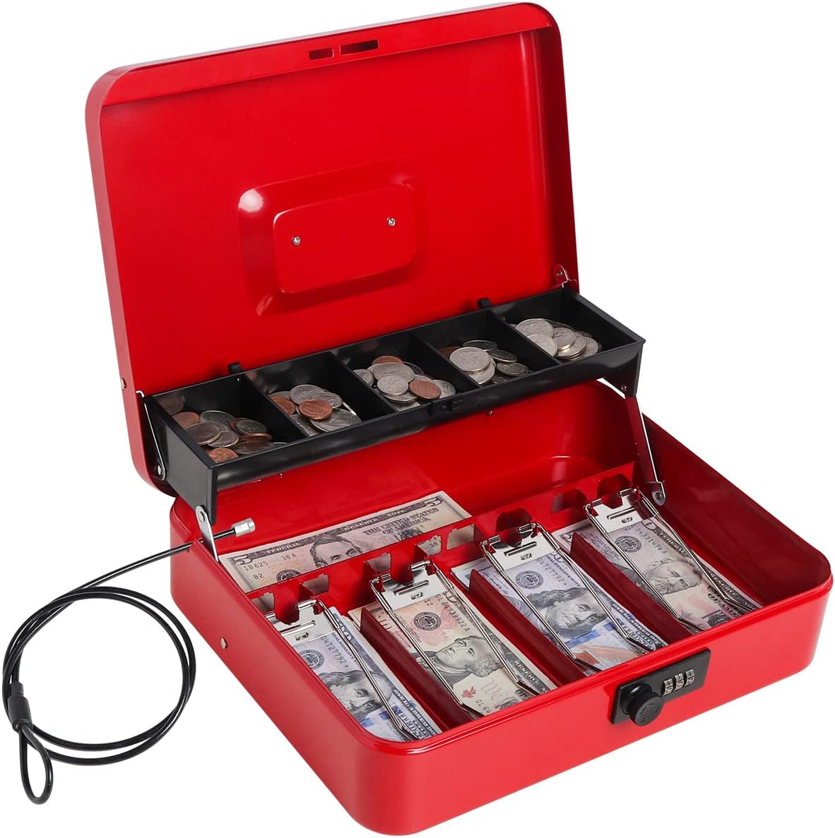 Cash Box with Money Tray, Decaller Combination Lock Money