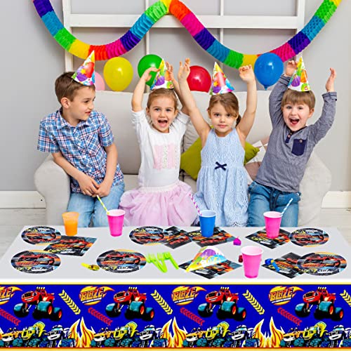 39Pcs Blaze And The Monster Machine Party Supplies, 18 Plates + 20 Napkin + 1Tablecloth， Monster Truck Theme Party Decorate Supplies #TOP5