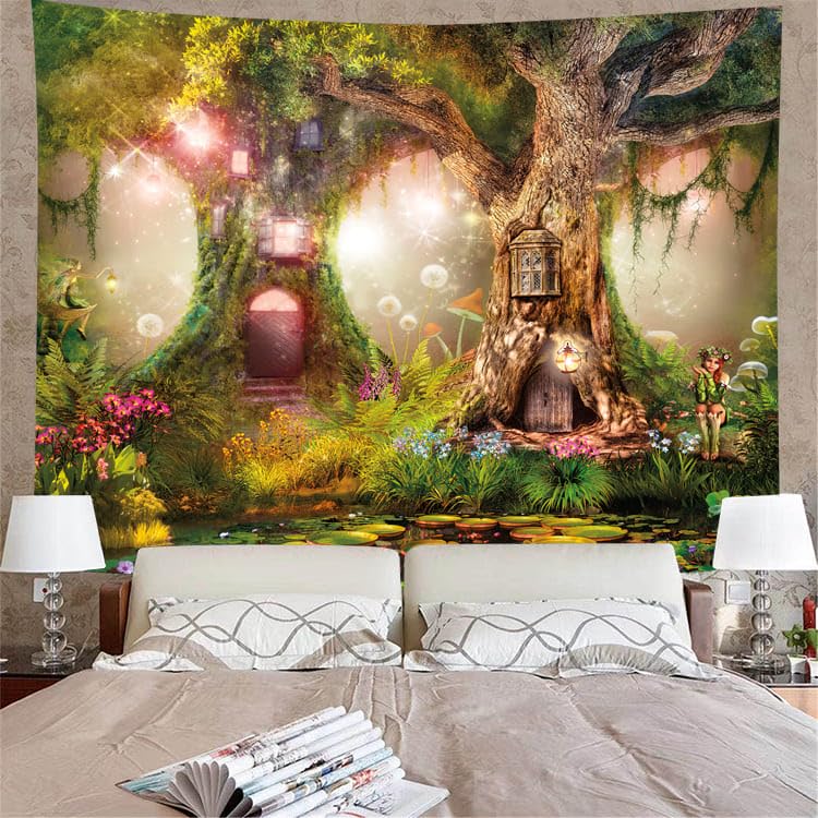 FENDROM Enchanted Forest Tapestry Magic Tree Fantasy Jungle Wall Hanging Fairy Landscape Dream Plants Wall Blankets Aesthetics Flannel Home Decor for Living Room Bedroom - Image 3