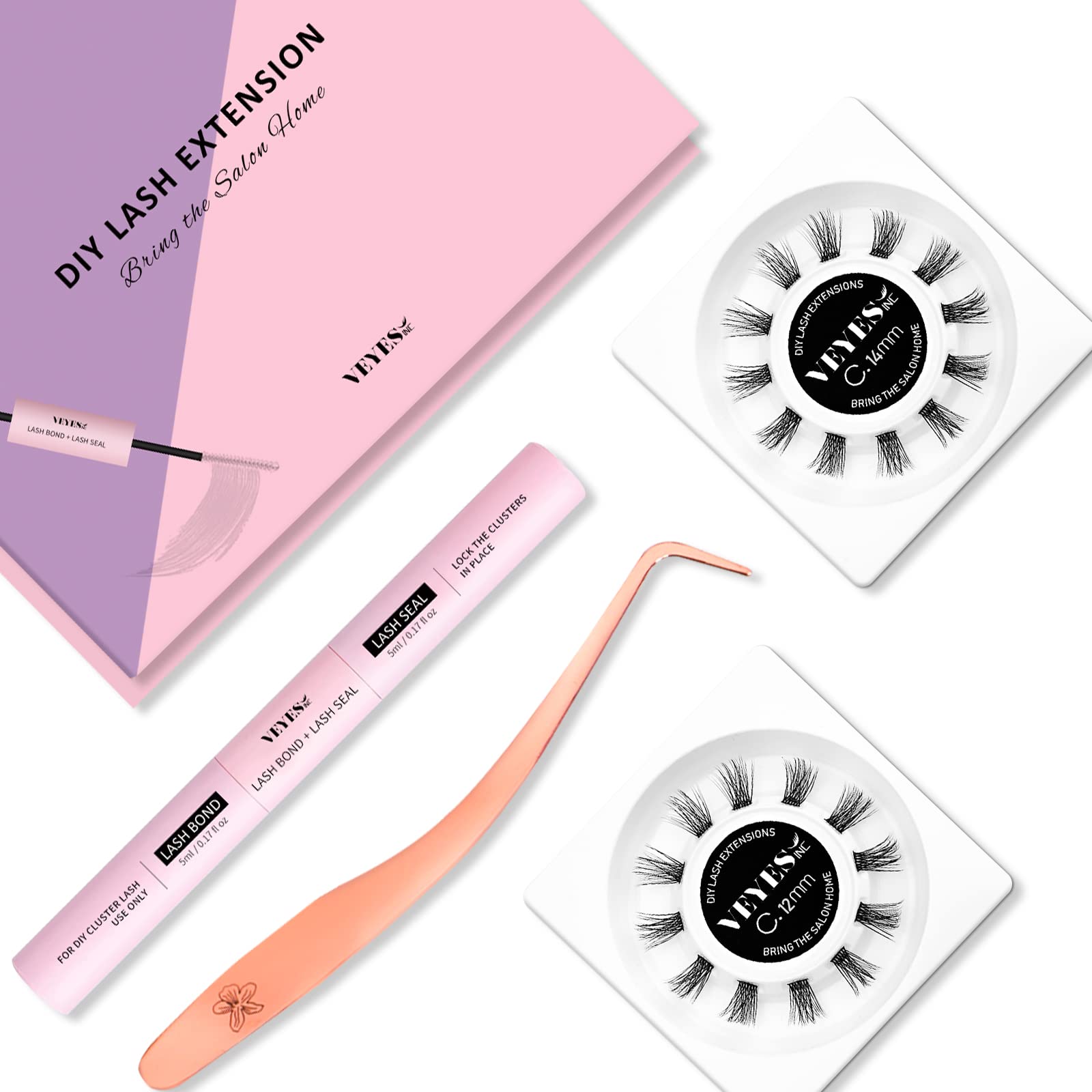 VEYES INC Individual Lash Clusters.DIY Eyelash Extensions Kit with tweezer,Lash Bond and Seal.Clusters Lashes that Look Like Extensions.Wispy Lashes for Beginners.12&14mm(TP01)