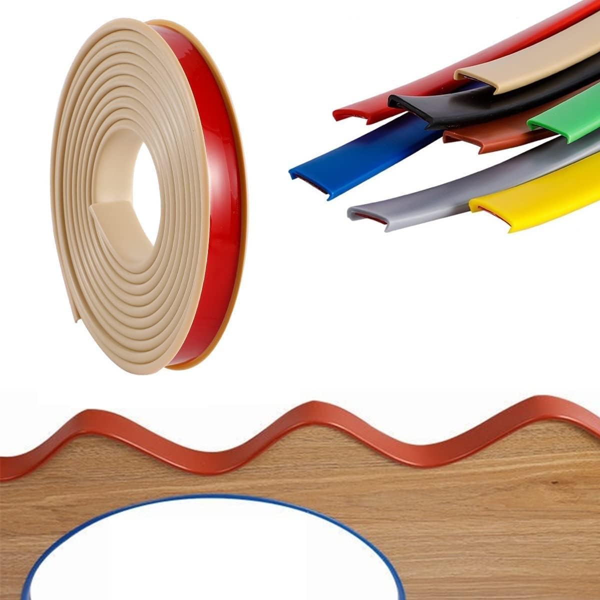 U Shape Self Adhesive Furniture Edge Banding, Flexible Furniture Edge Trim, TPE Edge Protector Tape Edge Guards for Table Cabinet (30mm×5m,Khaki)