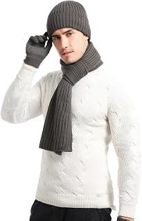 Winter Hats Scarf for Men with Touchscreen Gloves Set Warm Men's Beanie Hats Thermal Gloves and Long Scaves