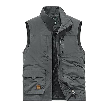 Gilet De Pêche Pour Homme, Streetwear Avec Poches Multiples, Couleur Unie, Col En V, Grande Taille, Printemps Automne