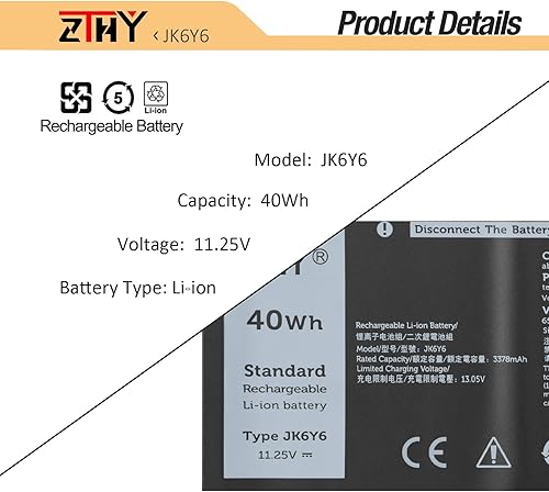 Miniatura 3 de ZTHY JK6Y6 - Batería de repuesto para laptop Dell Latitude 3410 3510 Vostro 5300 5401 5501 Inspiron 5300 5401 5408 5501 5508 5400 7405 7300 7500 2