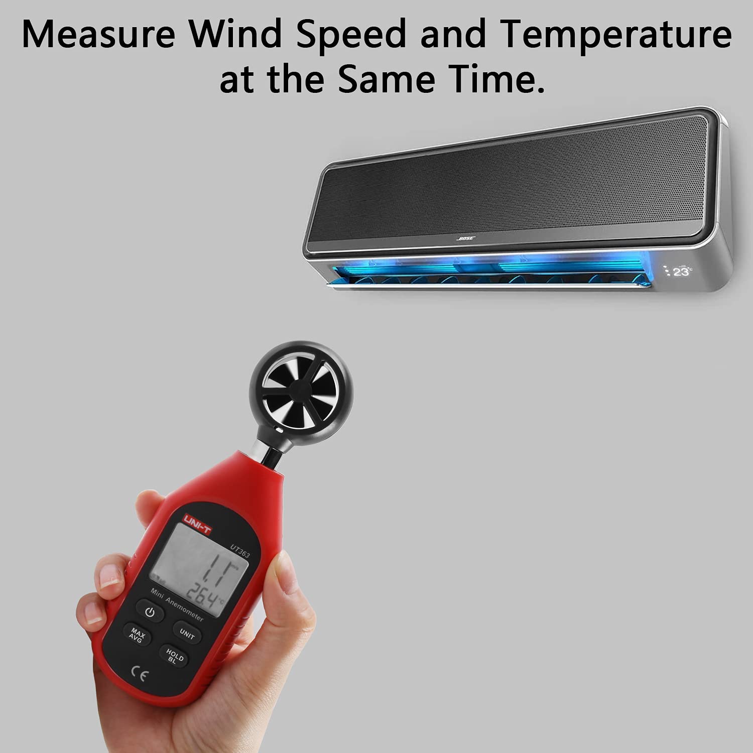 UNI-T UT363 Anemómetro Digital Portátil Pantalla LCD Medidor Velocidad Viento Aire