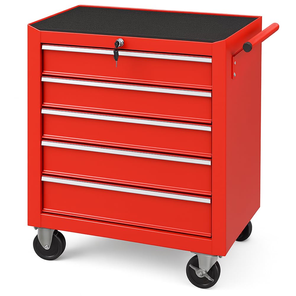 Carrello Portautensili con 5 Cassetti in Acciaio, Carrellino per Attrezzi Multiuso, Armadietto per Strumenti di Lavoro con Ruote, Ideale per Officine, Garage, Fai da Te, 68 x 33 x 78 cm