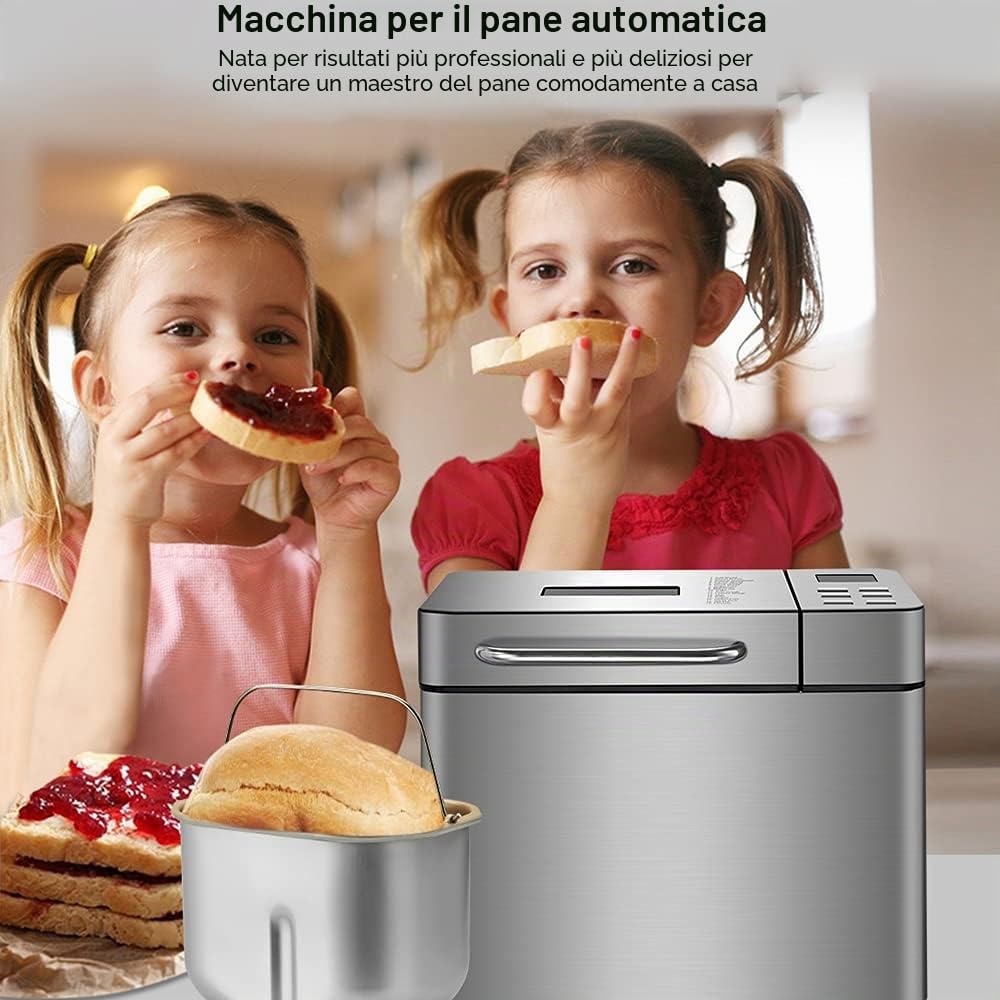 Macchina per il pane (macchina per il pane, 650 Watt, 19 programmi di cottura, 1000 g, macchina per il pane automatica con vassoio per il pane+misurazione+misurino+misurino+gancio+erogatore)