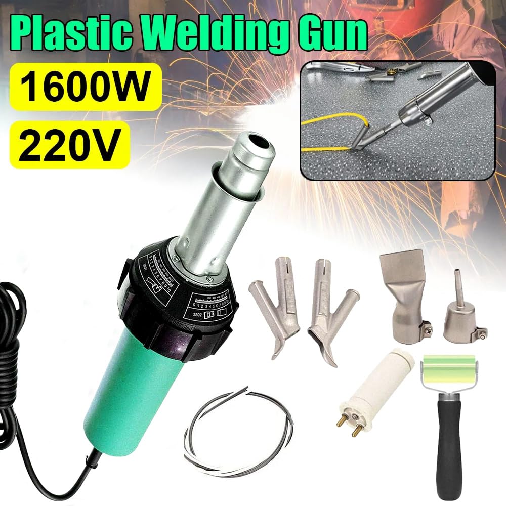 Pistola ad aria calda professionale 1600 W 220 V, pistola termica pistola ad aria calda, saldatore di plastica, pistola termica per saldatura, 30 ℃ a 680 ℃ regolabile, con ugelli e aste in PE/PVC