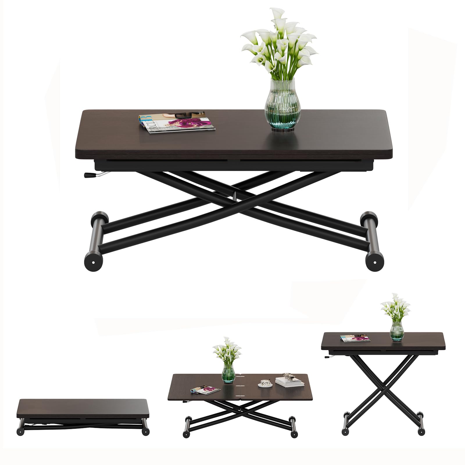 Aufklappbarer und ausziehbarer Tisch, funktionaler Couchtisch für die Küche, Schwarznuss-Esstisch für Wohnzimmer und Salon, Schreibtisch, geeignet für kleine Esszimmer, Wohnzimmer, Küche