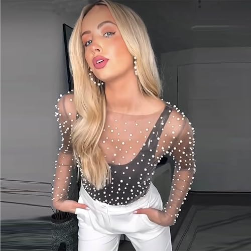 Miniatura 6 de Cubierta de malla transparente con perlas de manga larga para cubrir la playa, con cuentas para mujer