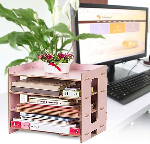 Miniatura 2 de Cyrank Organizador de archivos de escritorio, moderno, de madera, mesita de noche, oficina, bandeja organizadora de cartas, estante de exhibición,