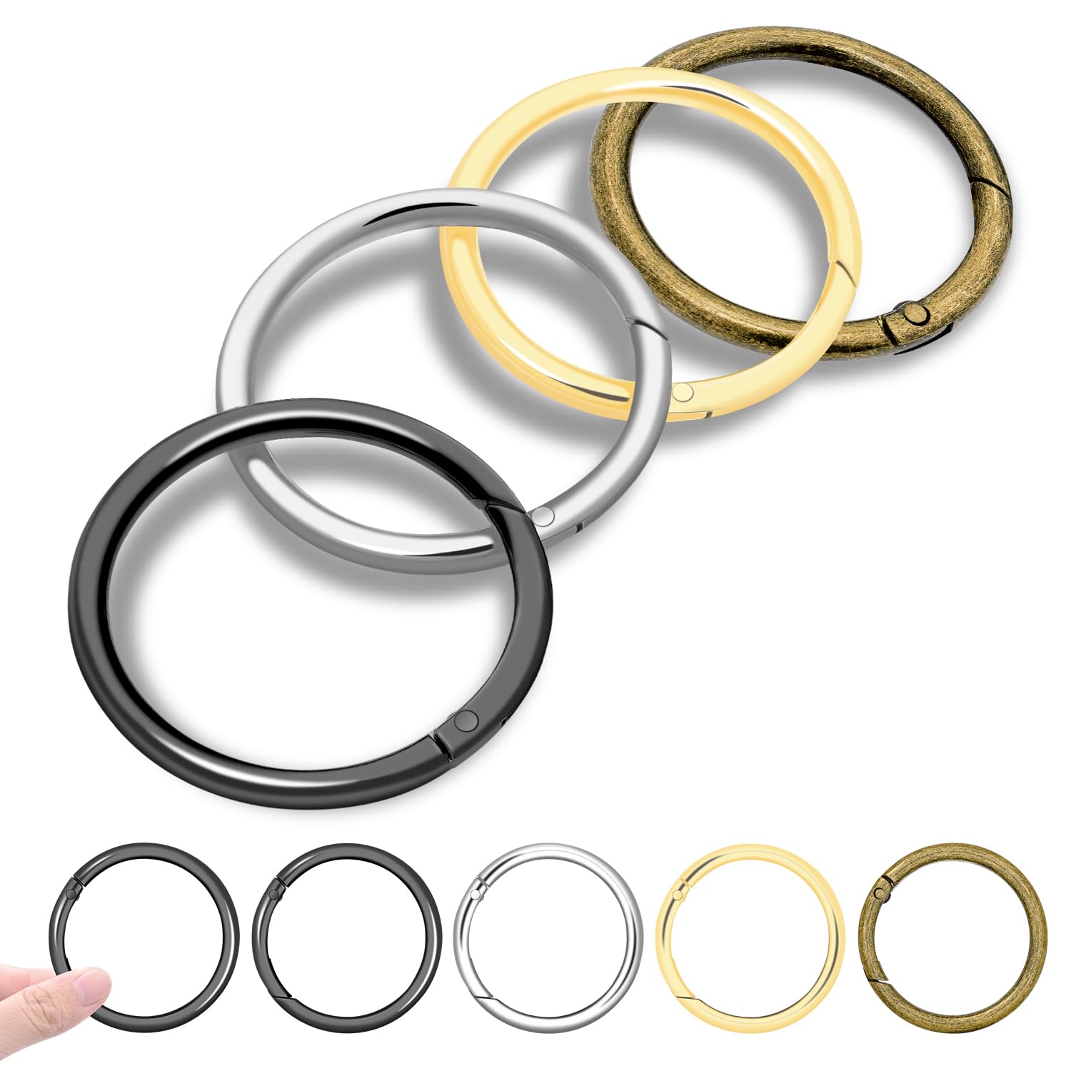 CooBigo 12Pack 2" Large Round Carabiner Clips, Metal Spring O Rings for Organizer Key Rings, Paracord Keychain Lanyard, Pet Chains, Purse Hardware, Key Snap Hooks DIY Accessory (Assorted)