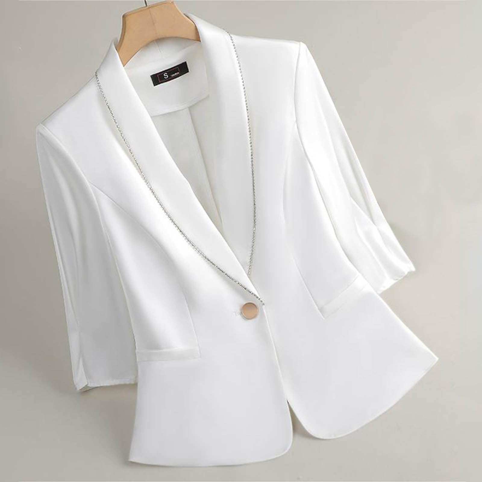 Blazer da donna elegante con colletto rovesciato, giacca elegante con un bottone con tasche, giacca casual slim fit per minuta donna, ufficio, lavoro, autunno cappotto
