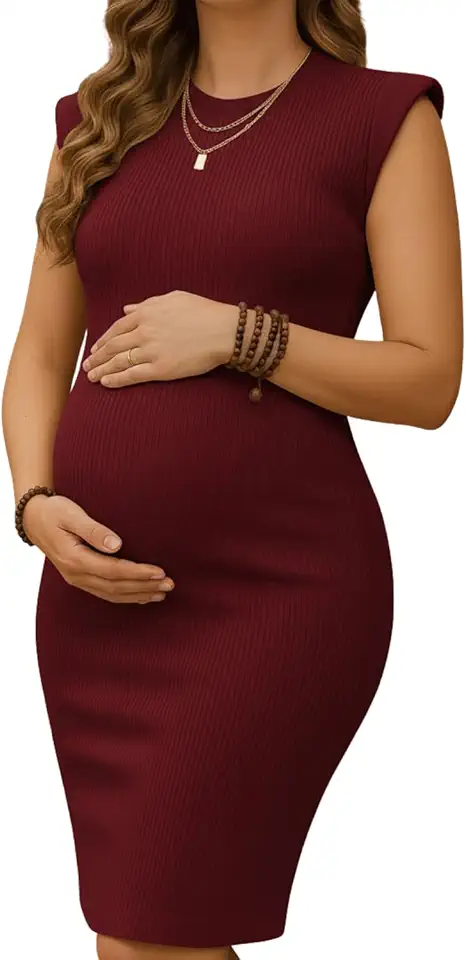 Vestido Midi Gestante Canelado, Manga Muscle Tee, para Grávidas, Estilo Casual