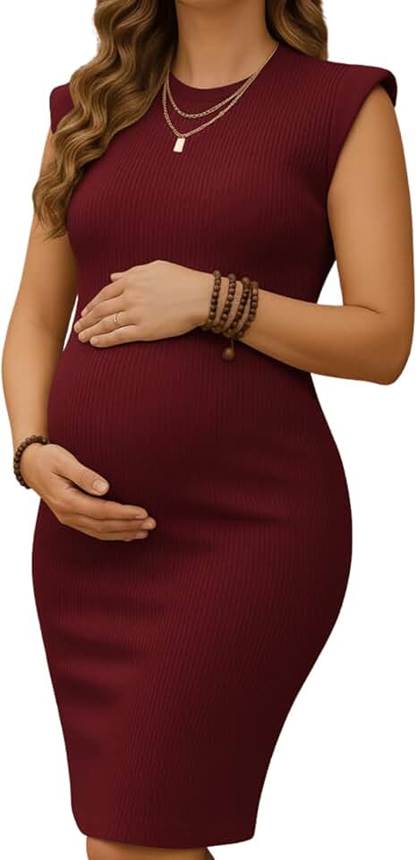 Vestido Midi Gestante Canelado, Manga Muscle Tee, para Grávidas, Estilo Casual