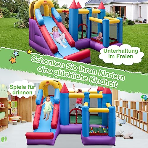 Goplus Hüpfburg Aufblasbar mit Rutsche und Ozeankugeln für Kinder