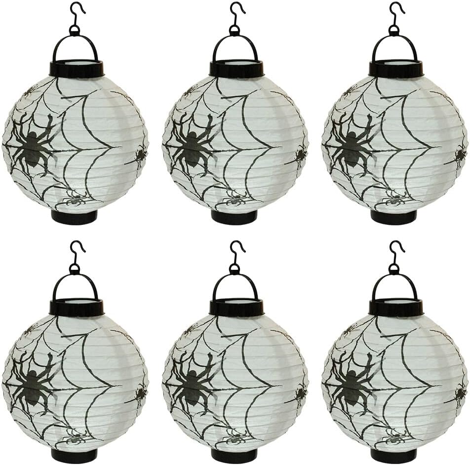 6PCS Halloween Paper Lanterns, Hanging Lantern Spider Skeleton Pumpkin for Halloween Party Decor, Indoor & Outdoor Spooky Home Decor - LED Glowing Lantern Lamp for Halloween, Type 4