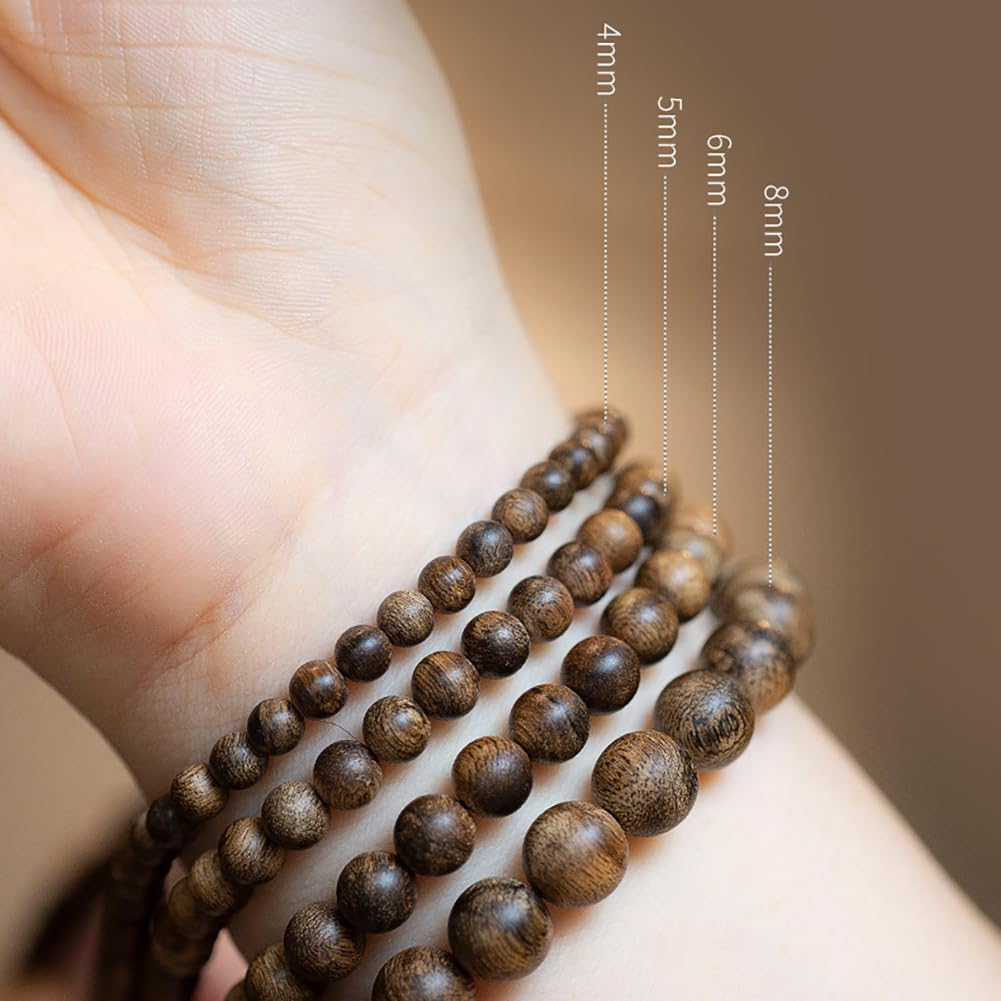 Pulsera de Cuentas de Madera de agar Natural Pulsera de Cuentas de Madera Pulida a Mano de Doble hebra para Mujer,4mm