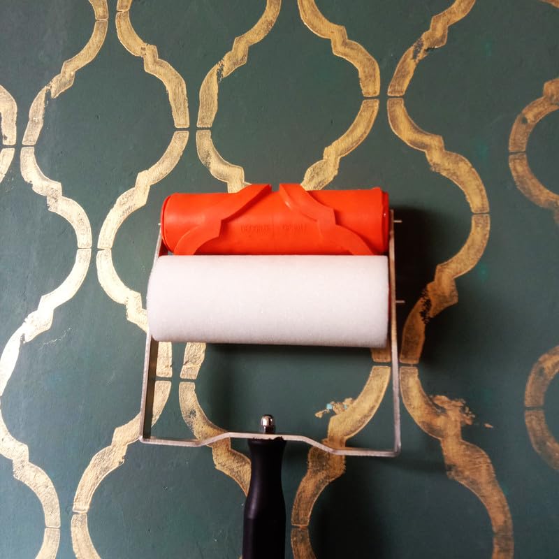 Image of Design Paint Roller with Moroccan Trellis Pattern - Reusable Decorative Wall Texture Roller for DIY Home Decor, Accent Walls, Furniture, and Crafts - Durable Embossed Stencil Painting Tool