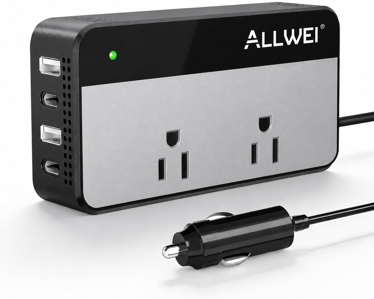 ALLWEI 200W Car Power Inverter 12V DC to 110V AC with USB C