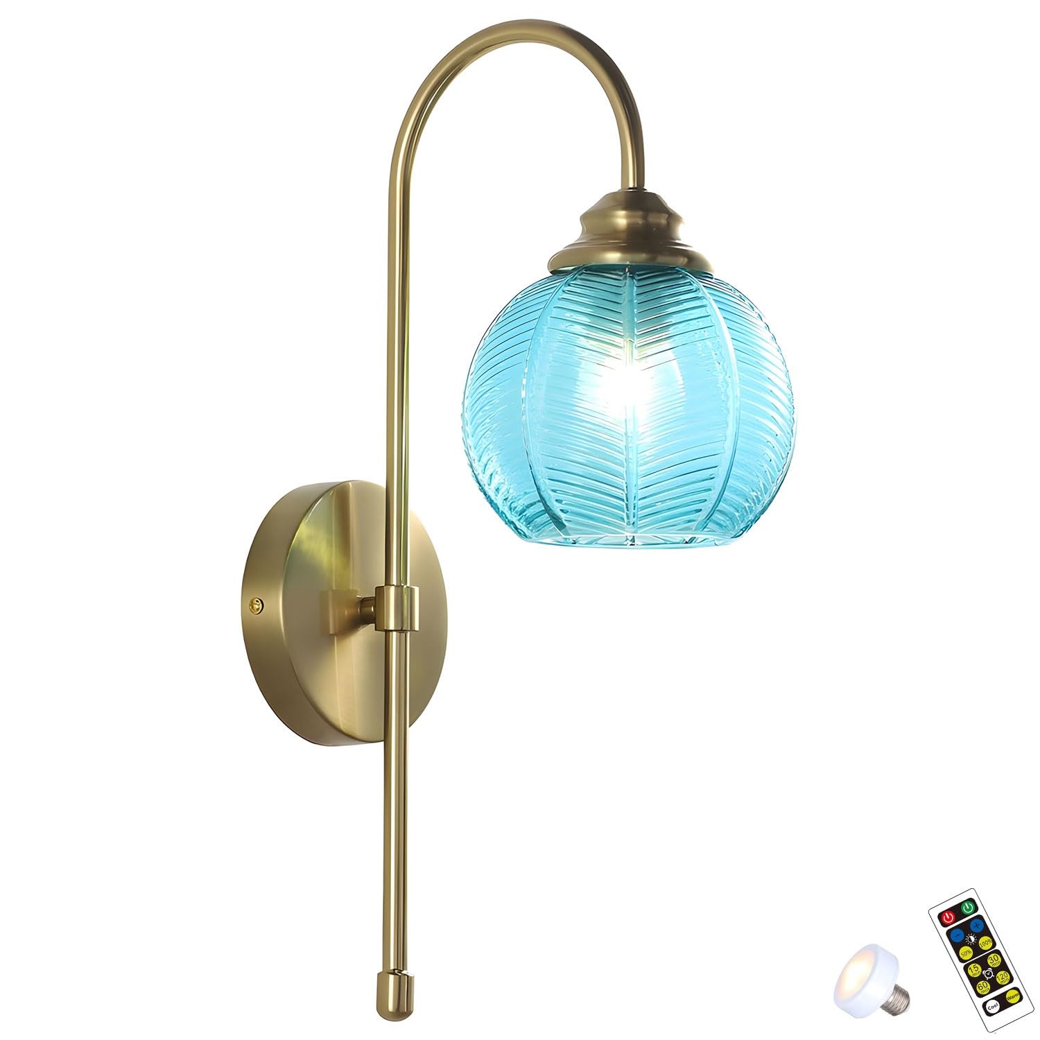 FZQSXAZU Battery Operated Wall Sconce Set of 2 - Modern Cordless s Lamps in Antique Brass for Bedroom & Bathroom Retro Vani Light Fixtures (Blue Two-color)