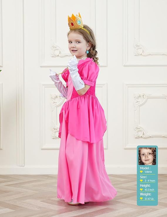 Pink Princess Costume for Girls Cosplay Pink for Halloween Birthday Party Dress Up 3-12Y