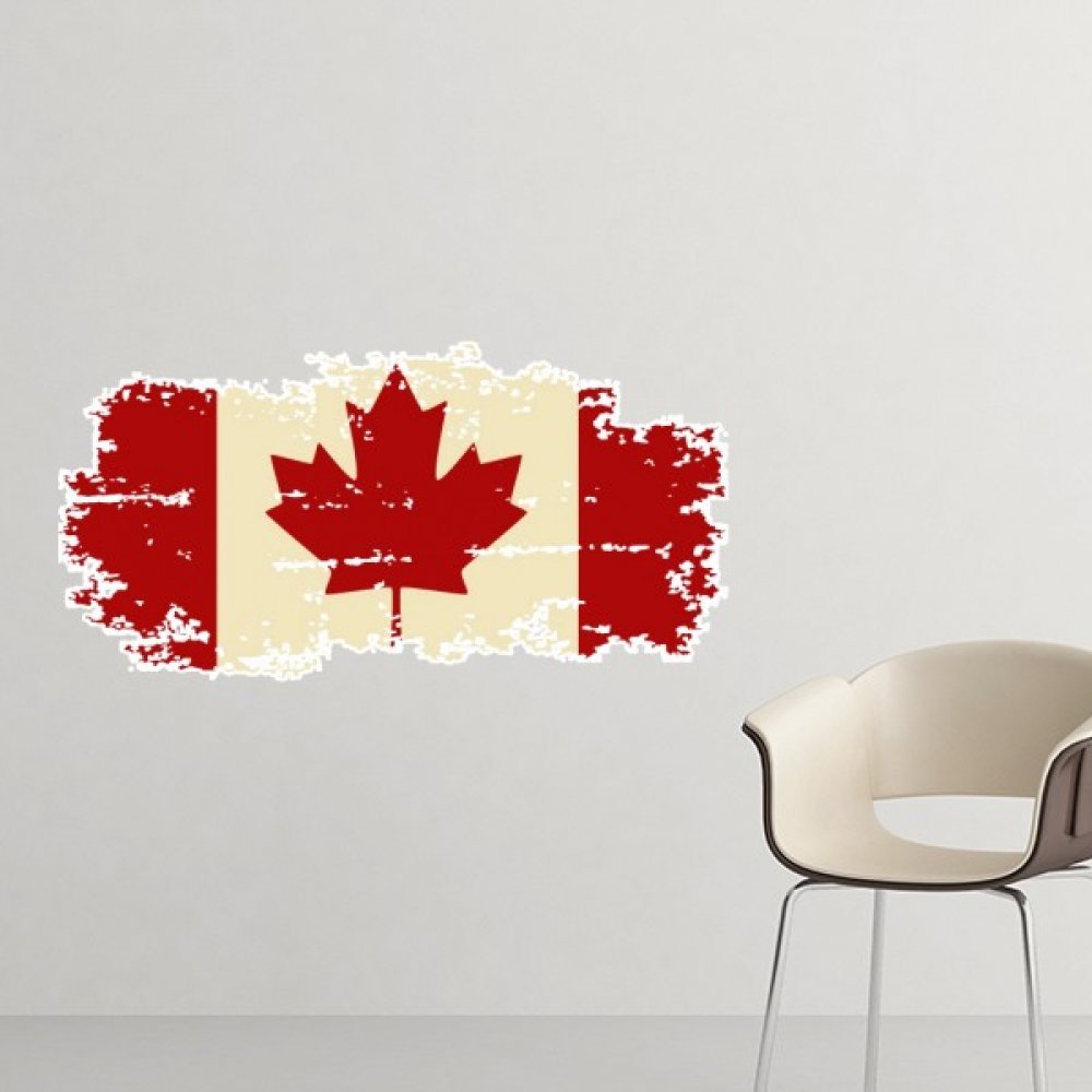Sticker mural Canada 50cm motif drapeau et feuille d'érable beige
