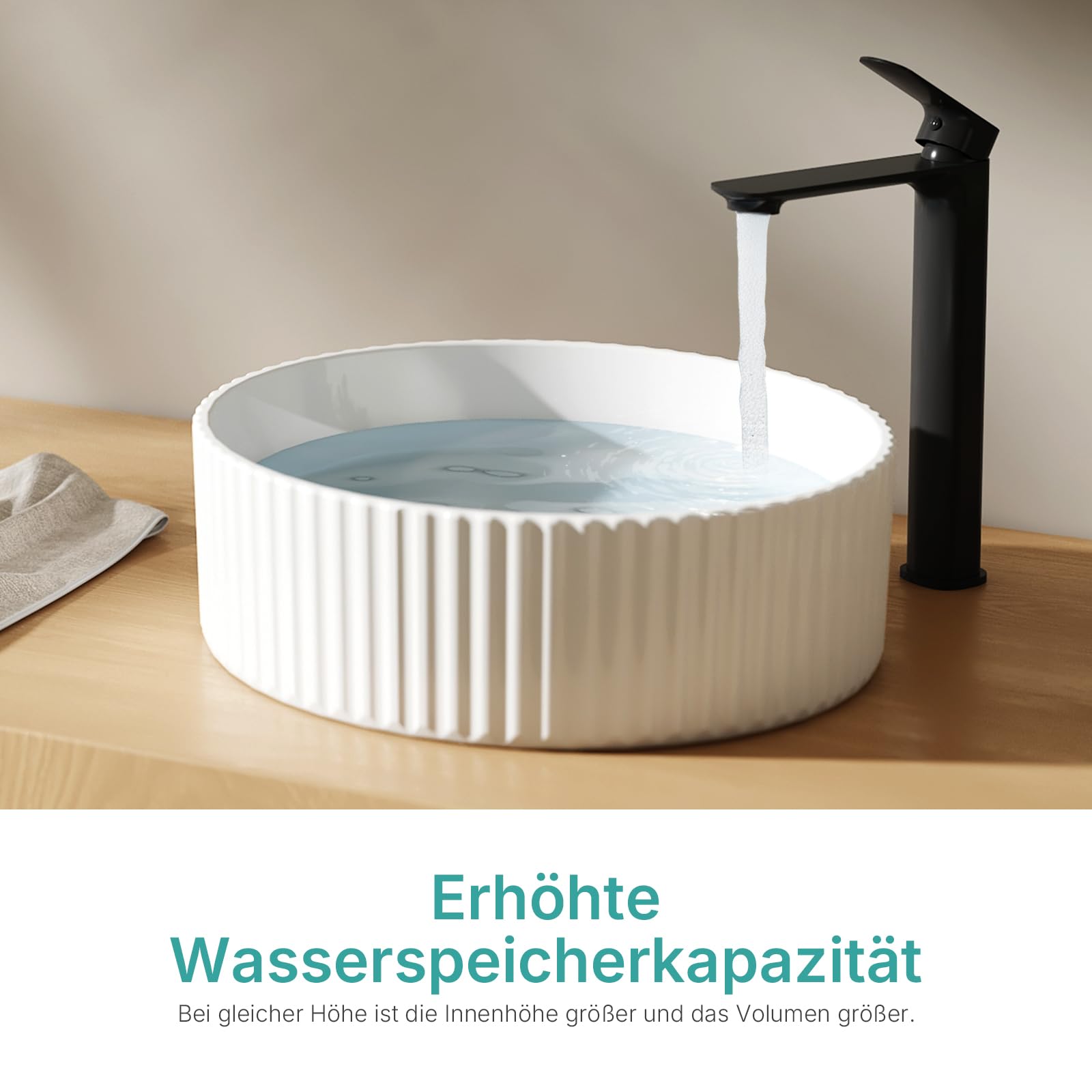 EMKE Aufsatzwaschbecken Rund 36,0×36,0×11,5 cm – Keramik Waschbecken für Gäste-WC & Badezimmer, Waschbecken Aufsatzbecken Ohne Hahnloch, Weiß