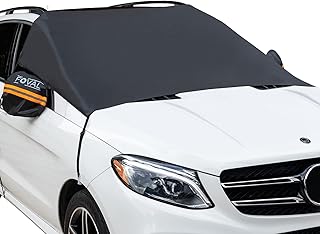 FOVAL Car Windshield Snow Cover, Windshield Cover for Ice and Snow Frost with Removable Mirror Cover Protector, Wiper Front Window Protects Windproof UV Sunshade Cover for Compact Cars, SUV, Vans