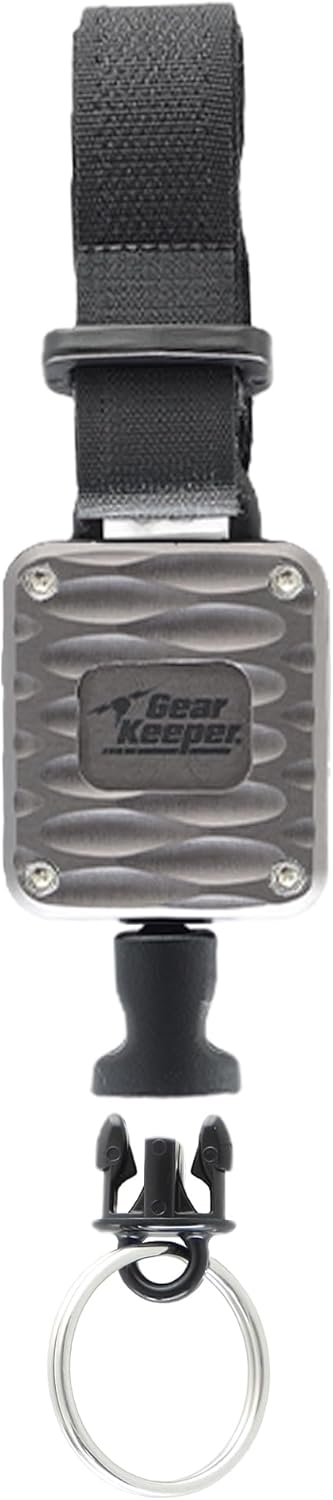Gear Keeper Aluminum Micro Handcuff Key Retractor - ID Badge, Handcuff & Retractable Key Ring W/Hook & Loop Strap - Ideal Police, Security, Correctional Officer Accessories - USA Made (Black)
