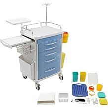 Medical Rolling Storage Crash Cart with Wheels & 5 Drawers, Hospital Mobile Ultrasound Med Cart with Power Strip, Needle Disposal,O2 Holder,Nursing Emergency Cart for Hospital, Clinic Blue