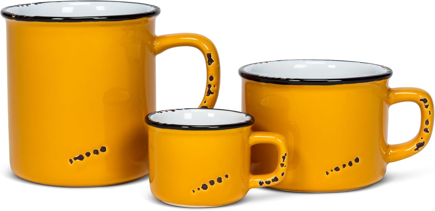 Abbott Collection Enamel Look Espresso Mug - Stoneware, Ochre, 2" H (3oz)