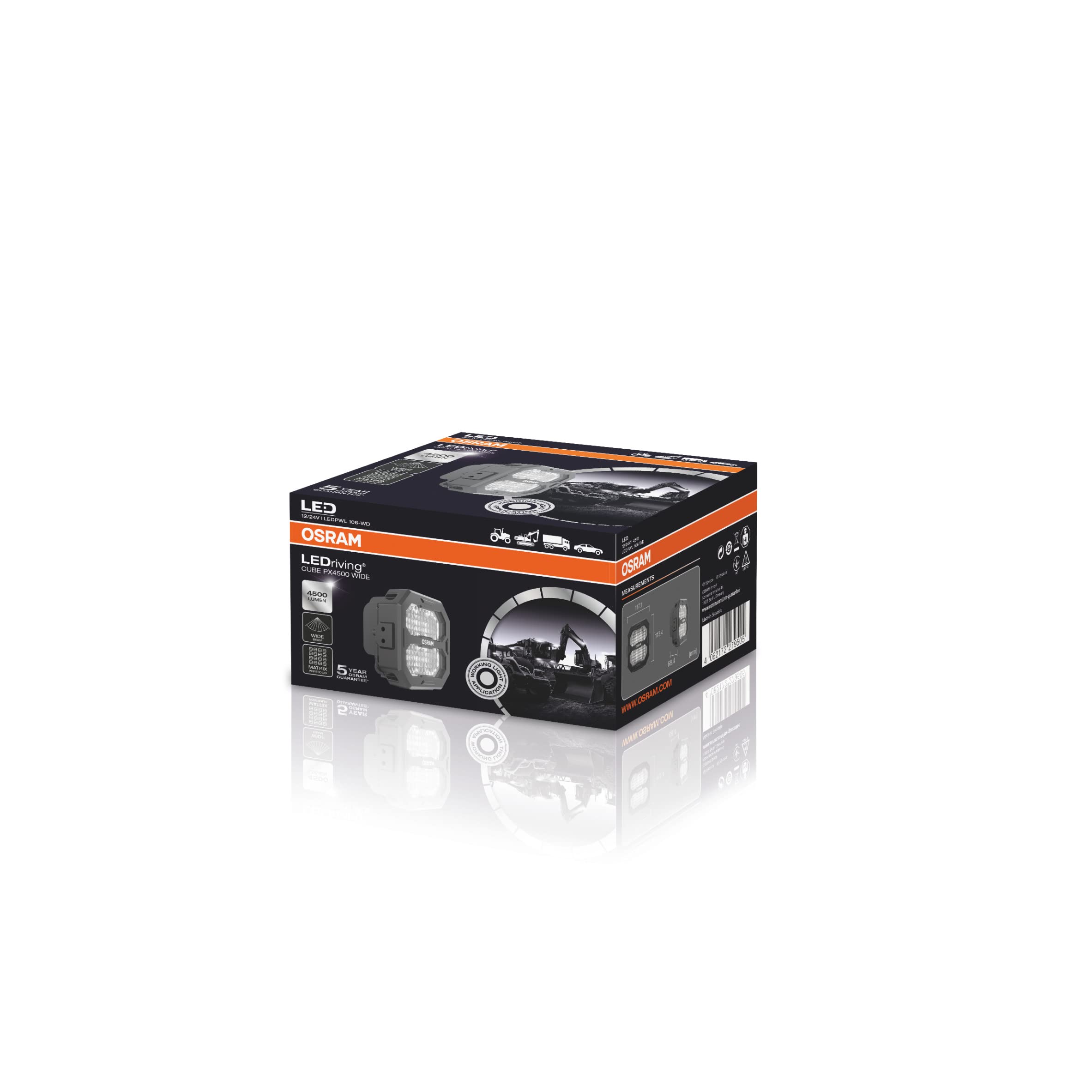 OSRAM LEDriving Cube PX4500 Wide, LEDPWL 106-WD, OFF ROAD, Lampy robocze LED, 4500 lumenów, pudełko składane (1 lampa)