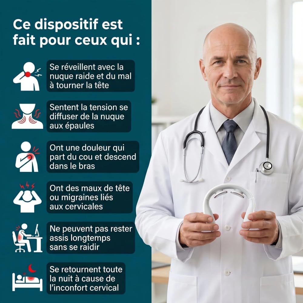 Kalivea CerviCalm Masseur Cervical Électrique Portable Multifonction - 6 Modes, 16 Niveaux, Thérapie Thermique, Recharge USB, Soulage Douleurs Cou & Épaule